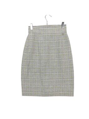 Chanel Skirt Fitted Knee-Length Glitter Tweed CC Logo Light Gray Yellow